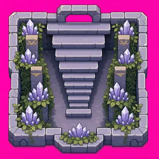 stairs downward, overgrown
