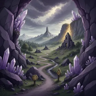winding wilderness path at stormy midday