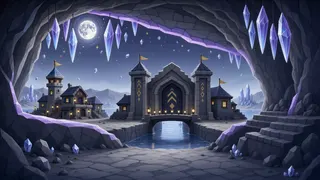 settlement entrance at moonlit night