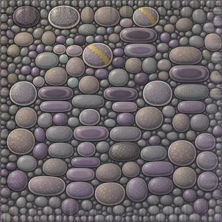 lichen-speckled river pebbles