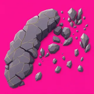broken fragments, elongated arrangement