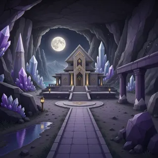 hidden shrine at moonlit night