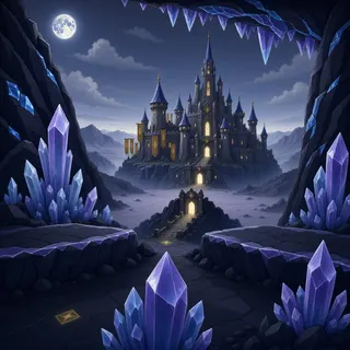 distant stronghold at moonlit night