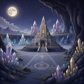 ancient landmark at moonlit night