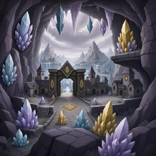 settlement entrance at stormy midday