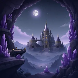 distant stronghold at moonlit night