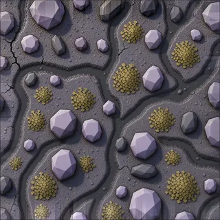 lichen-speckled wet mud