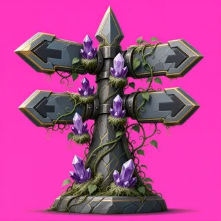 overgrown wayfinding sign without text