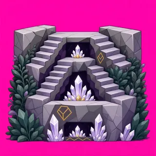 stairs downward, overgrown