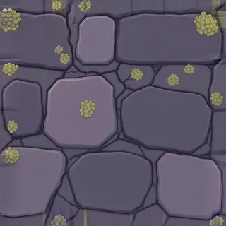 lichen-speckled damp stone