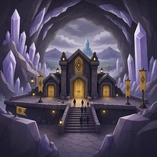 settlement entrance at overcast twilight