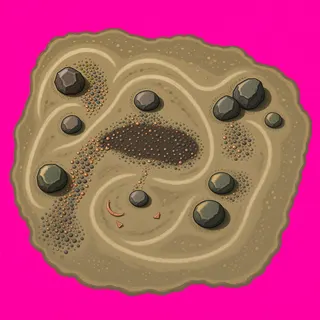 spilled pebbles, elongated arrangement