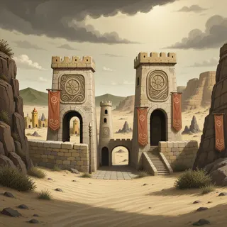settlement entrance at stormy midday
