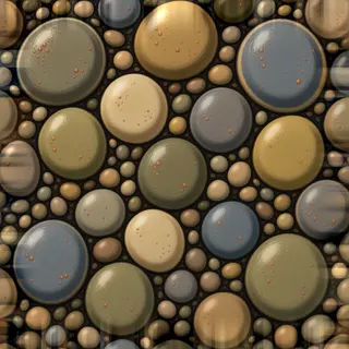 damp river pebbles