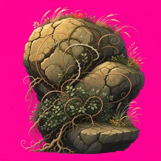 overgrown large boulder