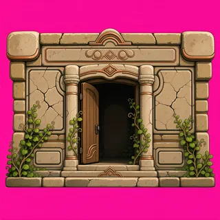 door open, overgrown
