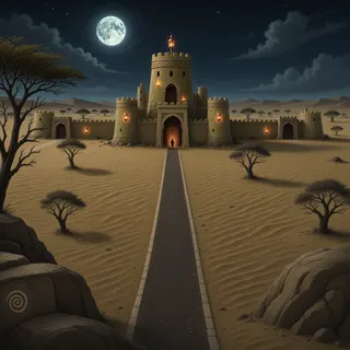 distant stronghold at moonlit night