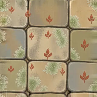 lichen-speckled flat paving
