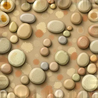 lichen-speckled pale pebbles