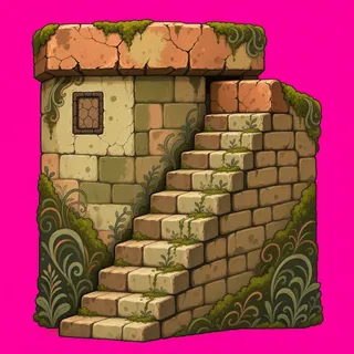stairs downward, overgrown