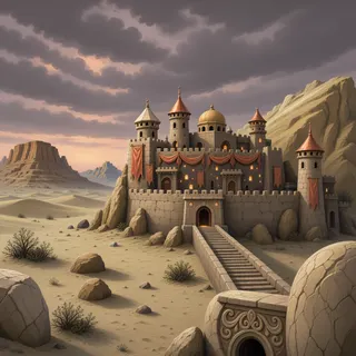 distant stronghold at overcast twilight