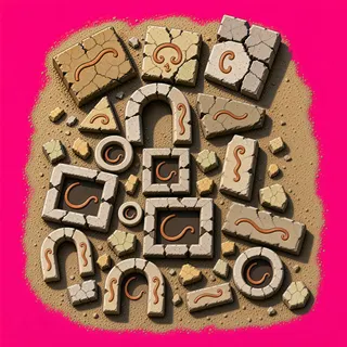 broken fragments, clustered arrangement