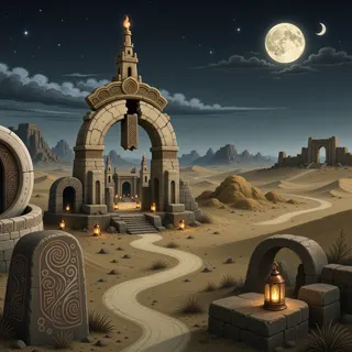 ancient landmark at moonlit night