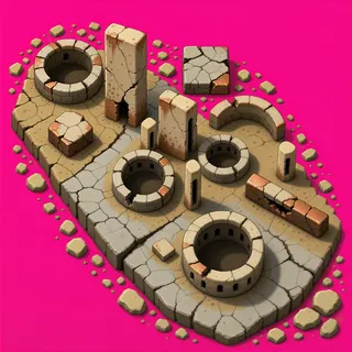 broken fragments, elongated arrangement