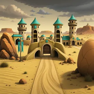 settlement entrance at stormy midday