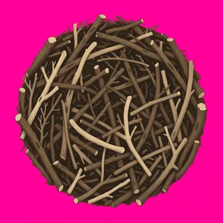 scattered twigs, irregular arrangement