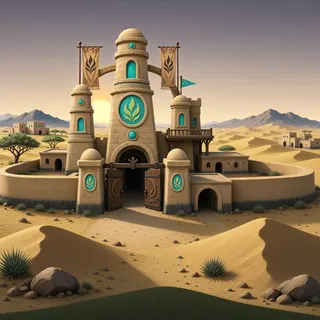 settlement entrance at dusk
