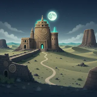ancient landmark at moonlit night