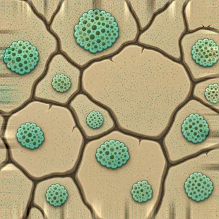 lichen-speckled cracked earth
