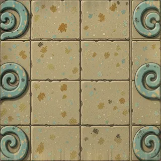 lichen-speckled dusty tiled floor