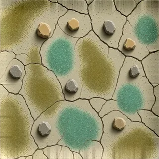 lichen-speckled rough stone floor
