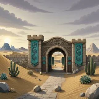 settlement entrance at overcast twilight