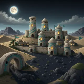 distant stronghold at moonlit night