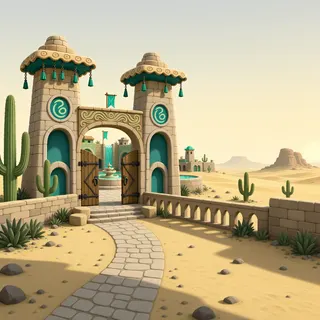 settlement entrance at daybreak