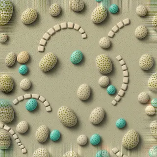 lichen-speckled pale pebbles