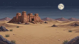 distant stronghold at moonlit night