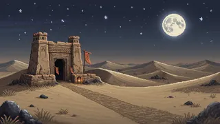 ancient landmark at moonlit night