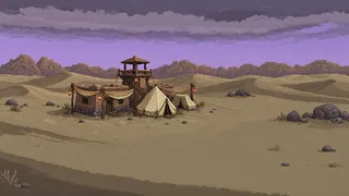 quiet camp at overcast twilight