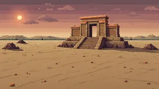 ancient landmark at dusk