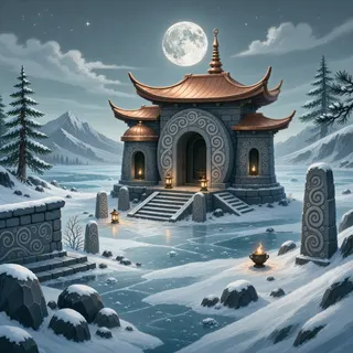 hidden shrine at moonlit night