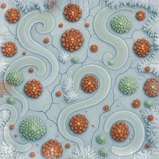 lichen-speckled frosted ice