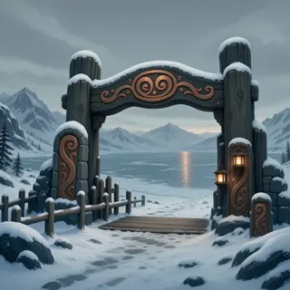 settlement entrance at overcast twilight