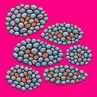 spilled pebbles, dense arrangement