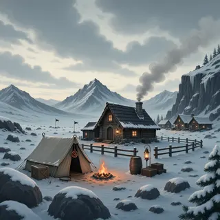 quiet camp at overcast twilight