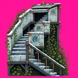 stairs upward, overgrown