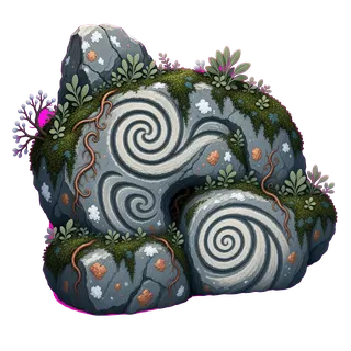 overgrown large boulder